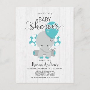 White Wood Blauwgroen Olifant Baby shower Invitati Uitnodiging Briefkaart