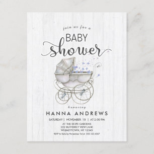 White Wood & Carriage Boy Baby shower Uitnodiging