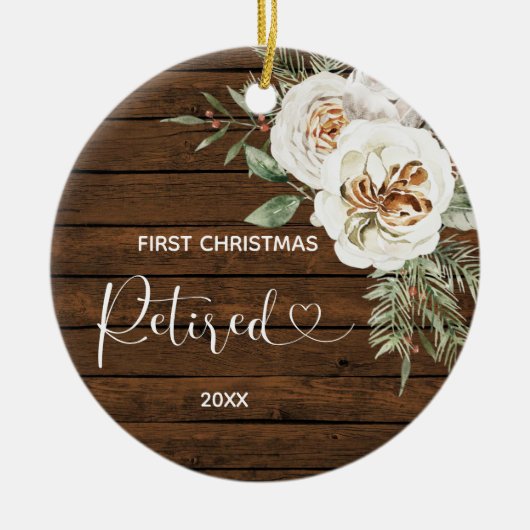 White Wood Floral Remoe Kerstmis Keramisch Ornament (Voorkant)