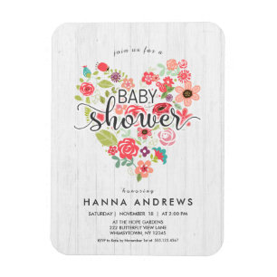 White Wood & Heart Girl Baby shower Invitation Magneet