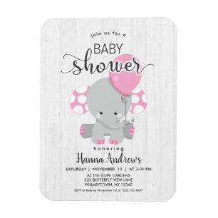 White Wood Pink Elephant Baby shower Invitation Magneet