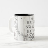 White Wood Rustic Farmhouse Home Sweet Home Tweekleurige Koffiemok (Voorkant links)