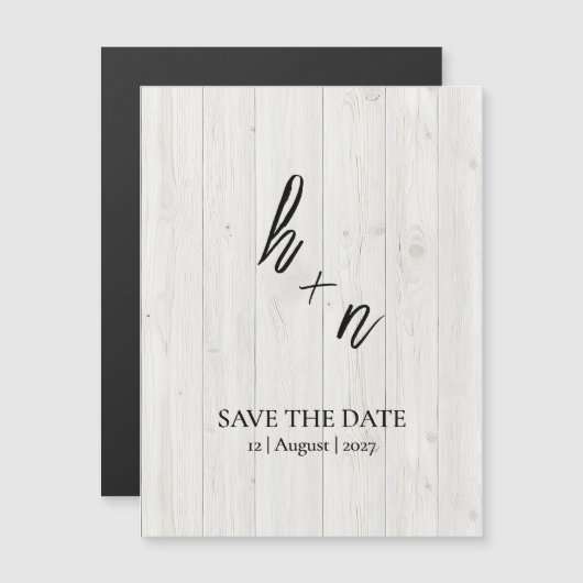 White Wood Save the Date Minimalistic Initials (Voorkant / Achterkant)