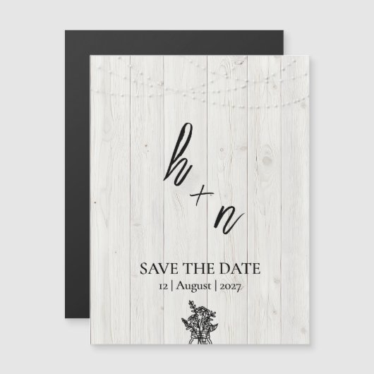 White Wood Save the Date Minimalistic Initials (Voorkant / Achterkant)