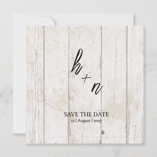 White Wood Save the Date Minimalistische Initialen (Voorkant)