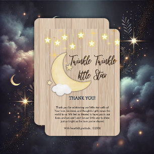 White Wood Twinkle Twinkle Little Star Baby shower Bedankkaart