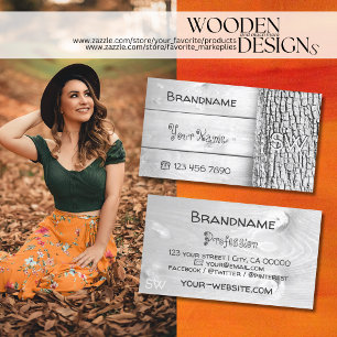 White Wooden Boards Rustic Tree Bark met Monogram Visitekaartje