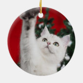 White XMAS Cat Keramisch Ornament (Achterkant)