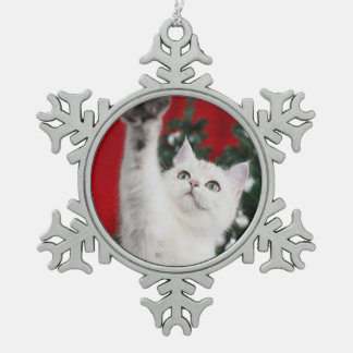 White XMAS Cat Tin Sneeuwvlok Ornament