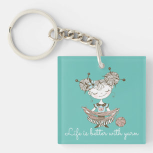 White Yarn Lover Girl Sleutelhanger