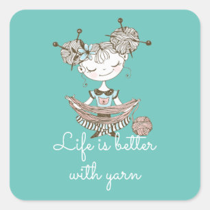 White Yarn Lover Girl Vierkante Sticker