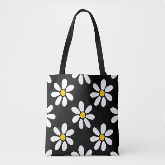 White Yellow Black Daisy Pattern Draagtas (Voorkant)