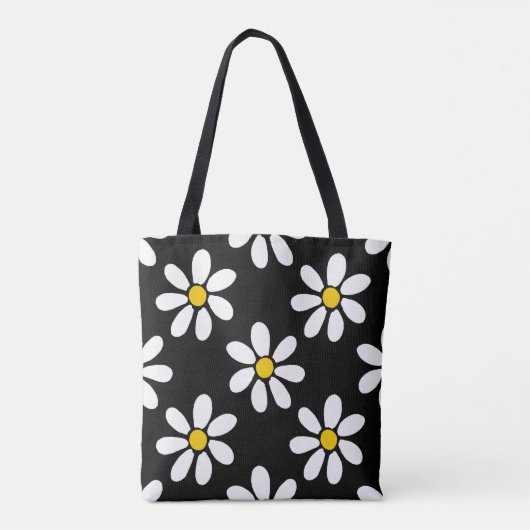 White Yellow Black Daisy Pattern Draagtas (Achterkant)