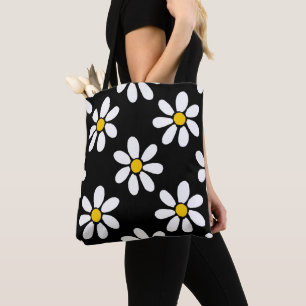 White Yellow Black Daisy Pattern Draagtas