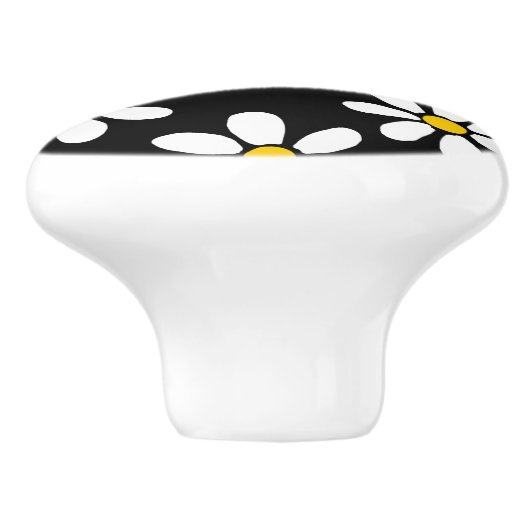 White Yellow Black Daisy Pattern Keramische Knop (Zijkant)