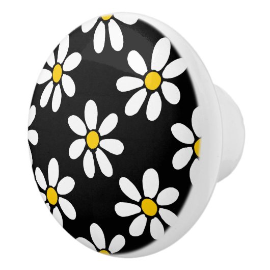 White Yellow Black Daisy Pattern Keramische Knop (Rechts)