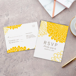 White Yellow Chrysanthema Response RSVP Briefkaart