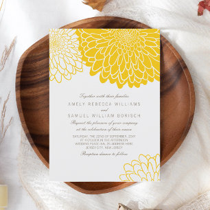 White Yellow Chrysanthemum Wedding Invitation Kaart
