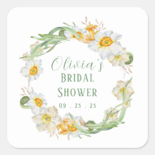 White & Yellow Daffodil Bridal Wedding Shower Vierkante Sticker