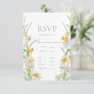 White & Yellow Daffodil Floral Lijst Green Wedding RSVP Kaartje
