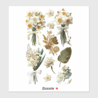 White Yellow Daffodils Spring Easter Wedding  Sticker