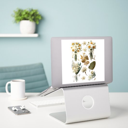 White Yellow Daffodils Spring Easter Wedding  Sticker (Laptop op bureau)