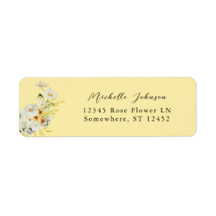 White & Yellow Floral Return Address Label 4 Yello