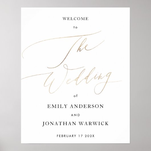 White Yellow Gold Calligraphy Simple Wedding Poster (Voorkant)