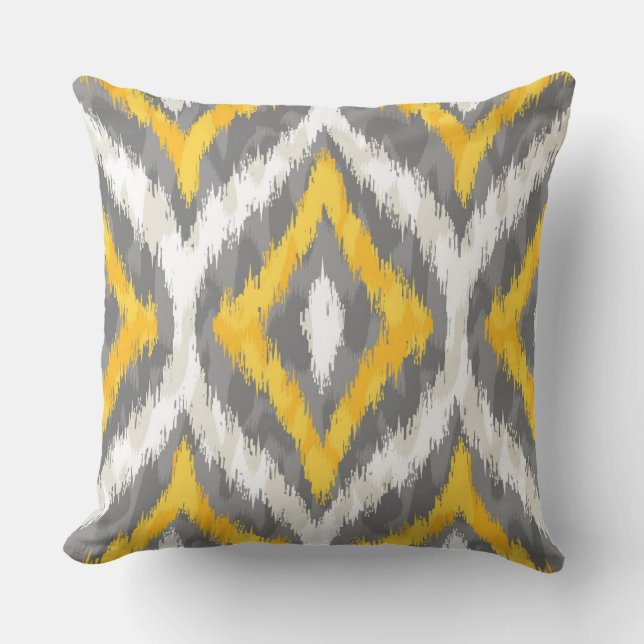 White & Yellow & Grey Quatrefoil Ikat Pattern Kussen (Voorkant)