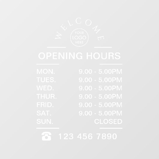 White Zakelijke openingstijden logo Raamsticker (Vel)