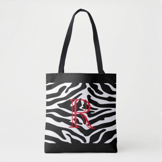 White Zebra Pattern over Elke kleur met monogram Draagtas (Voorkant)
