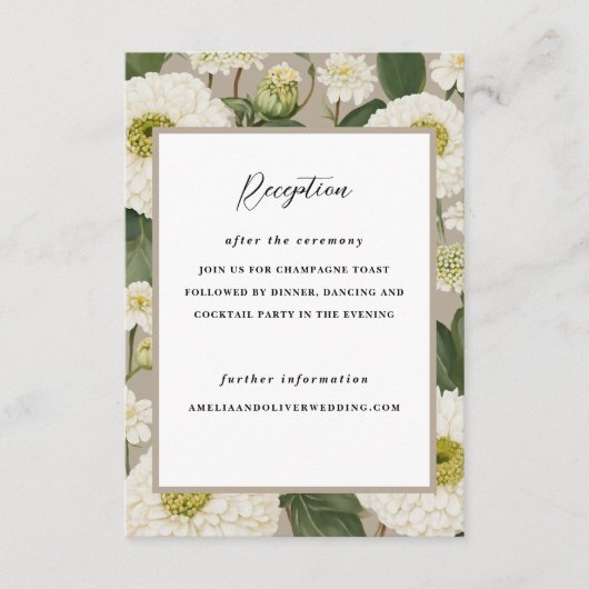 White Zinnia Flower Mariage Réception Invitation (Devant)