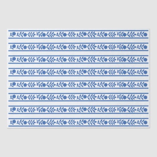 Whiteblue Bone Inlay Floral Border Decoupage Paper Tissuepapier (Voorkant)
