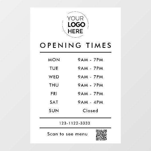 WhiteBusiness openingstijden logo en qr code Raamsticker (Vel)