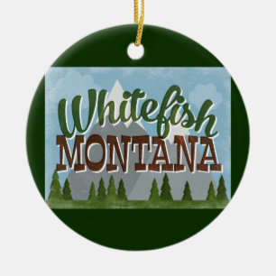 Whitefish Montana Fun Retro Snowy Mountains Keramisch Ornament