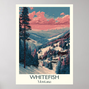 Whitefish Montana Ski Village Mountain Art Poster