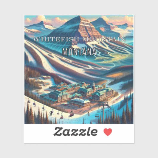 Whitefish Mountain Montana 3 inch Vinyl Sticker (Vel)