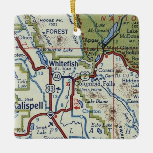 Whitefish MT Map Keramisch Ornament (Voorkant)