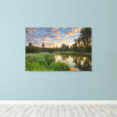 Whitefish River with nice sunrise clouds Canvas Afdruk (Insitu (Houten vloer))