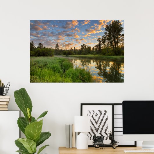 Whitefish River with nice sunrise clouds Poster (Thuiskantoor)