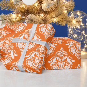 Whitepaper en Oranje Floral Damaskits Cadeaupapier