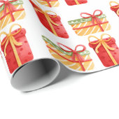 Whitepaper over rode, gele kerstcadeaus cadeaupapier (Rol Hoek)