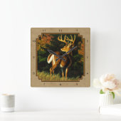 Whitetail Buck Deer Hunting Tan Vierkante Klok (Huis)
