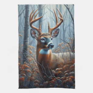 Whitetail Buck Deer in het bos Theedoek