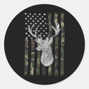 Whitetail Buck Herten Jacht Amerikaanse Camouflage Ronde Sticker