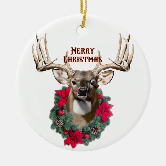 Whitetail Buck Kerstmis Keramisch Ornament (Voorkant)