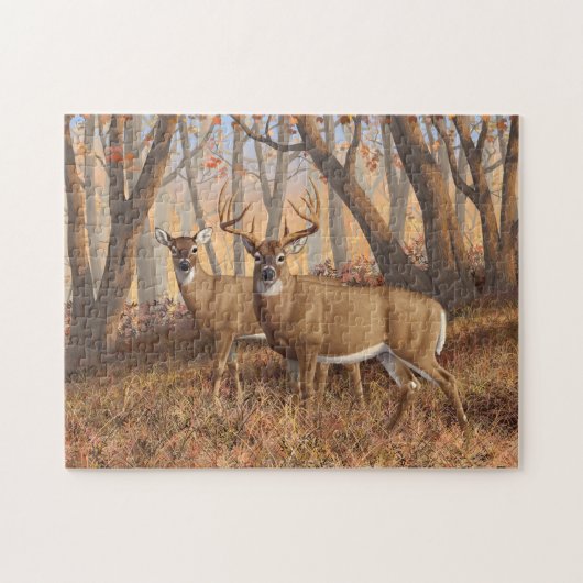 Whitetail Deer Buck & Doe Autumn Maple Trees Legpuzzel (Horizontaal)