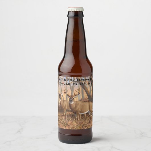 Whitetail Deer Buck & Doe Naherfst Maple Bossen Bier Etiket (Voorkant)