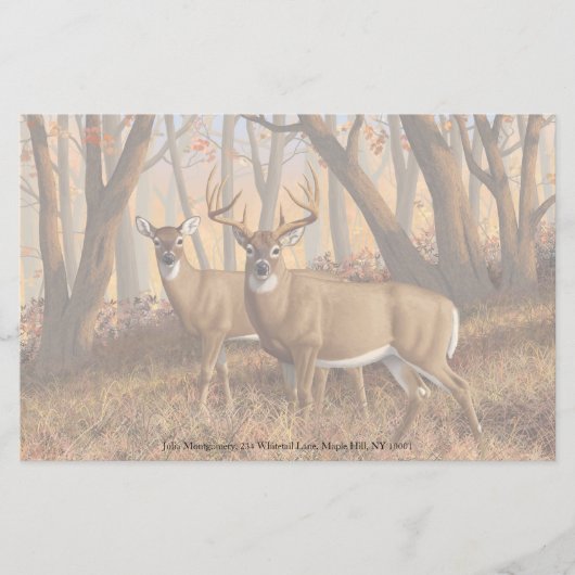 Whitetail Deer Buck & Doe Naherfst Maple Bossen Briefpapier (Voorkant)
