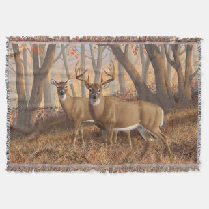 Whitetail Deer Buck & Doe Naherfst Maple Bossen Deken